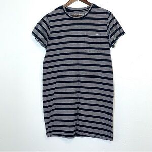 Pact Navy and White Short Sleeve Organic Cotton T Shirt Dress Size L